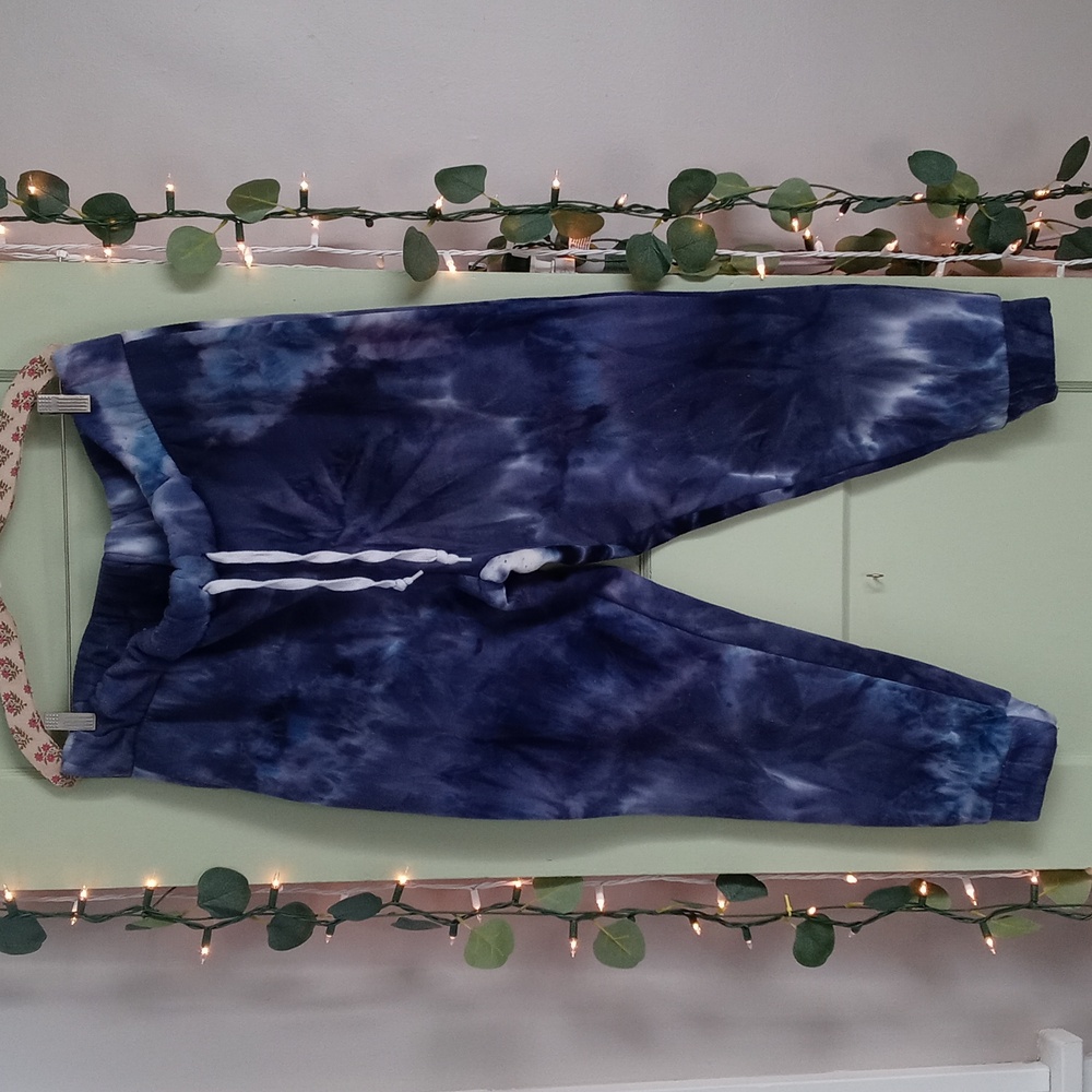Women's Stella Viva blue white tye dye elastic ankle waist drawstring jogger 2X